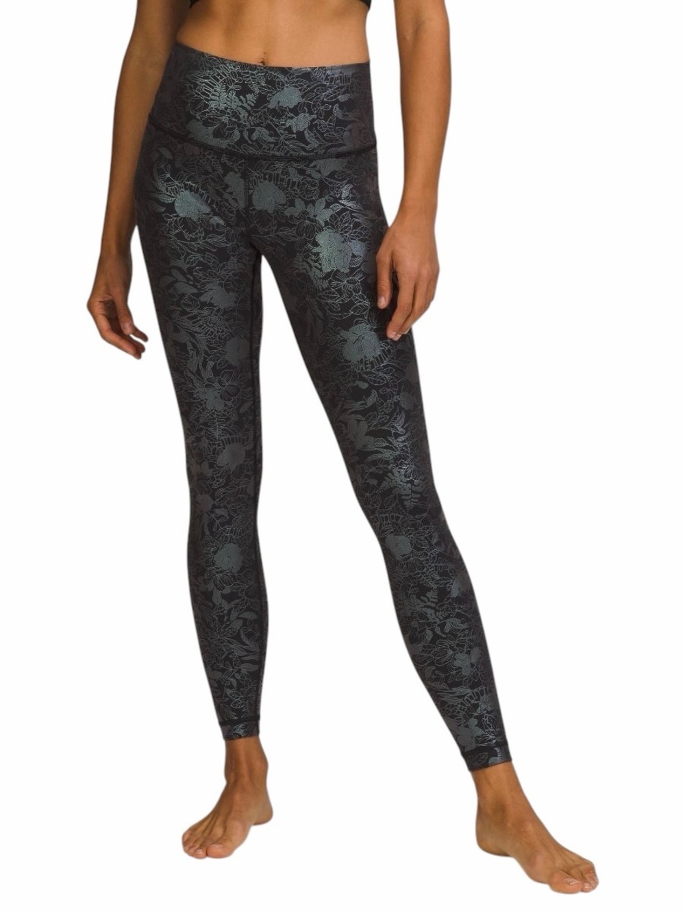 Lululemon Wunder Under High-Rise Legging 25" Black & Green Iridescent Foil Sz 12